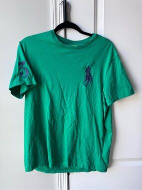 Ralph Lauren Green Short-Sleeve Tee with Embroidered Navy Pony & Sleeve